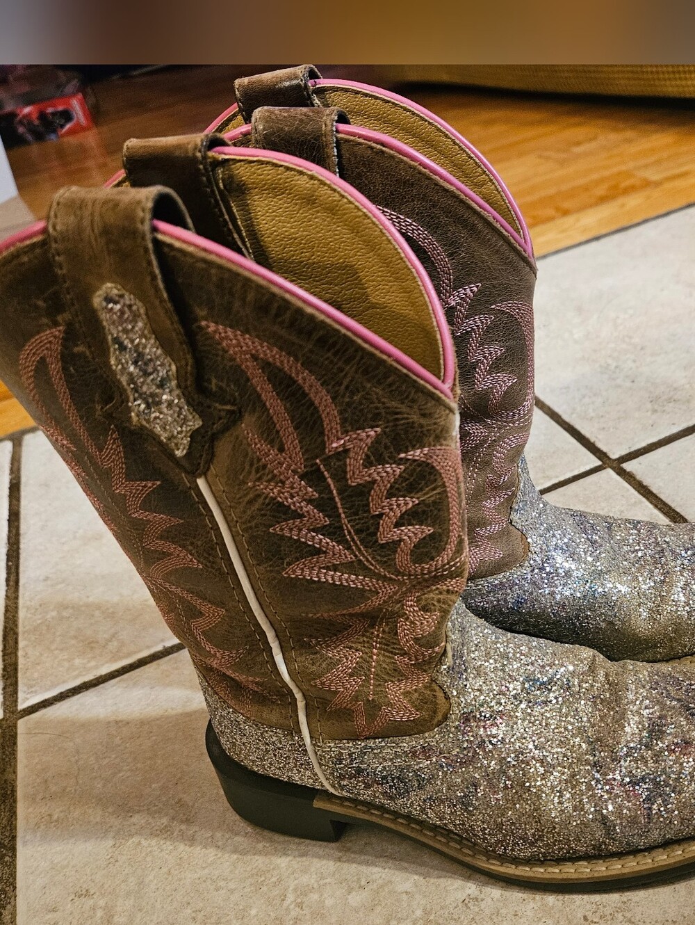 Girl's Glitter Western Boots - Pink Accent